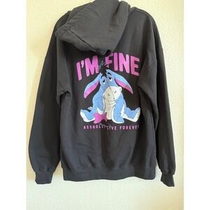 Assholes*s Live Forever Eeyore I'M‎ FINE Black Graphic Hoodie Mens Large